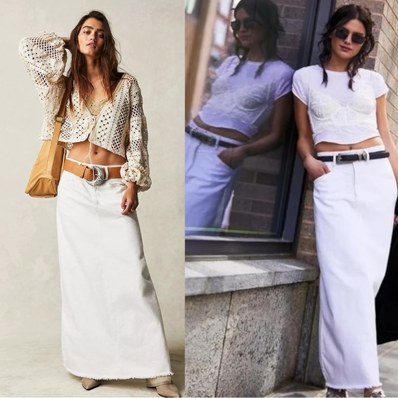 We The Free Come As You Are Denim Maxi Skirt in Daisy White - Picture 2 of 15